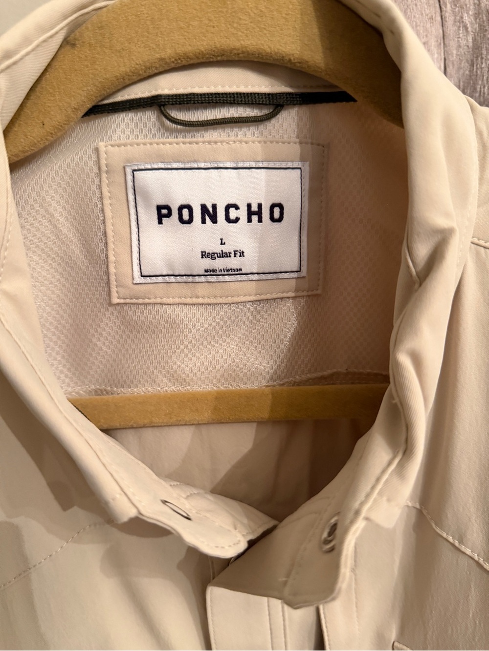 Poncho Men's Casual Button-Down Shirt in Beige - Picture 2 of 4